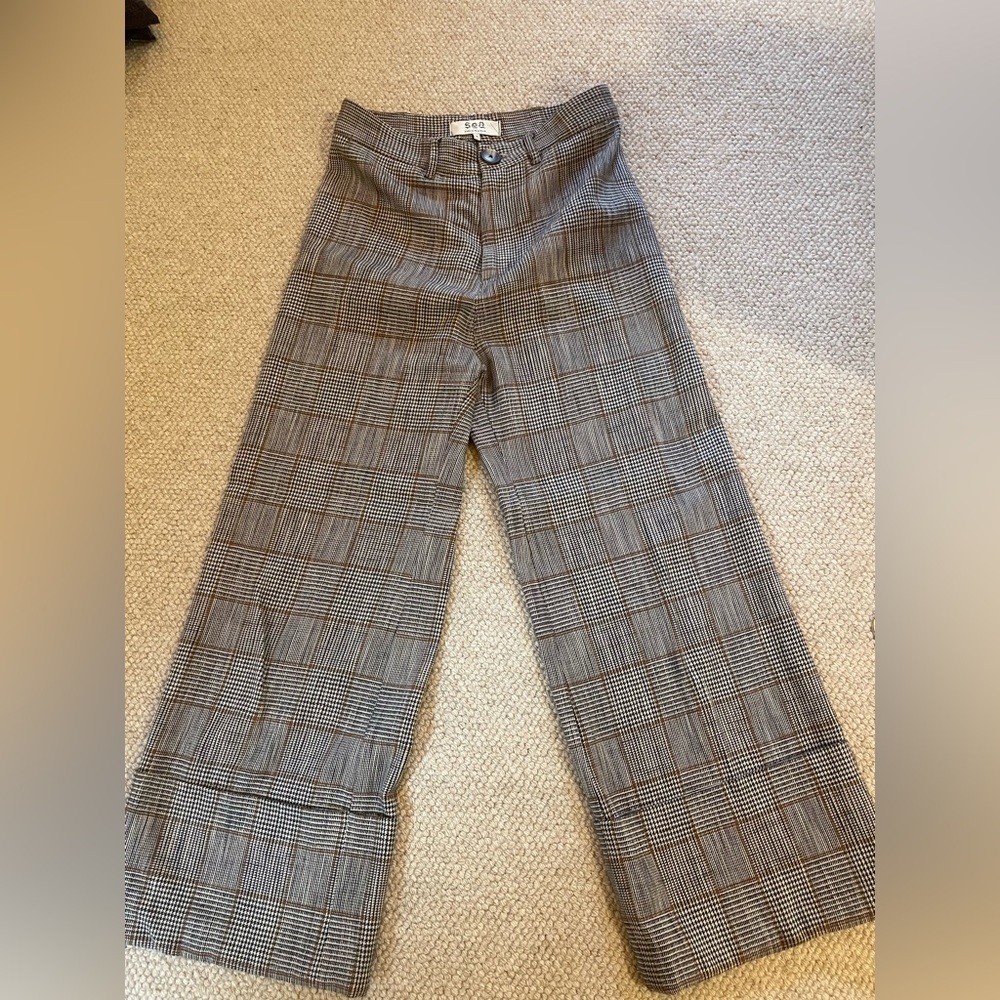 Sea New York Black and Gray Checkered Wide-Leg Pants